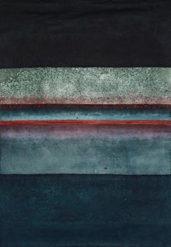 Ohne Titel XLVI von Ferle - Großes abstraktes Gemälde in Rot- und Dunkelblautönen