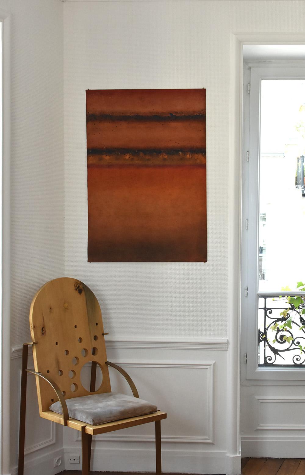 Ohne Titel XX von Ferle - Abstraktes Gemälde, Linien, leuchtende Farben, Orange, Rot – Painting von Elvire Ferle