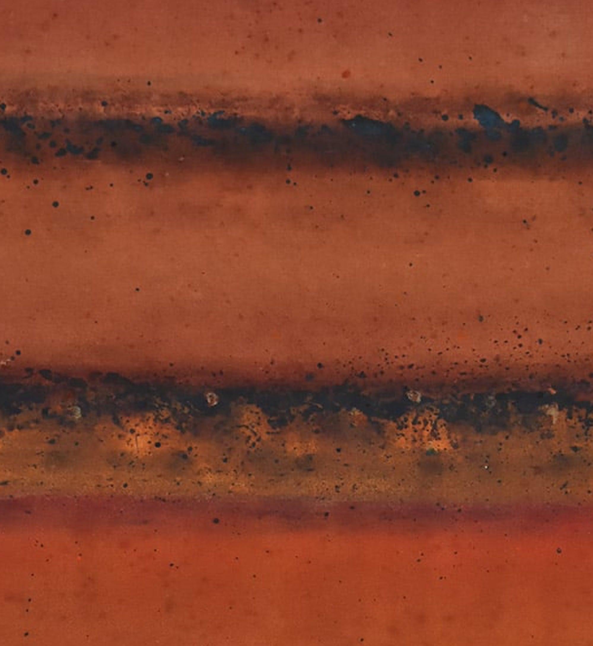 Untitled XX by Ferle - Abstract painting, lines, bright colours, orange, red - Brown Abstract Painting by Elvire Ferle