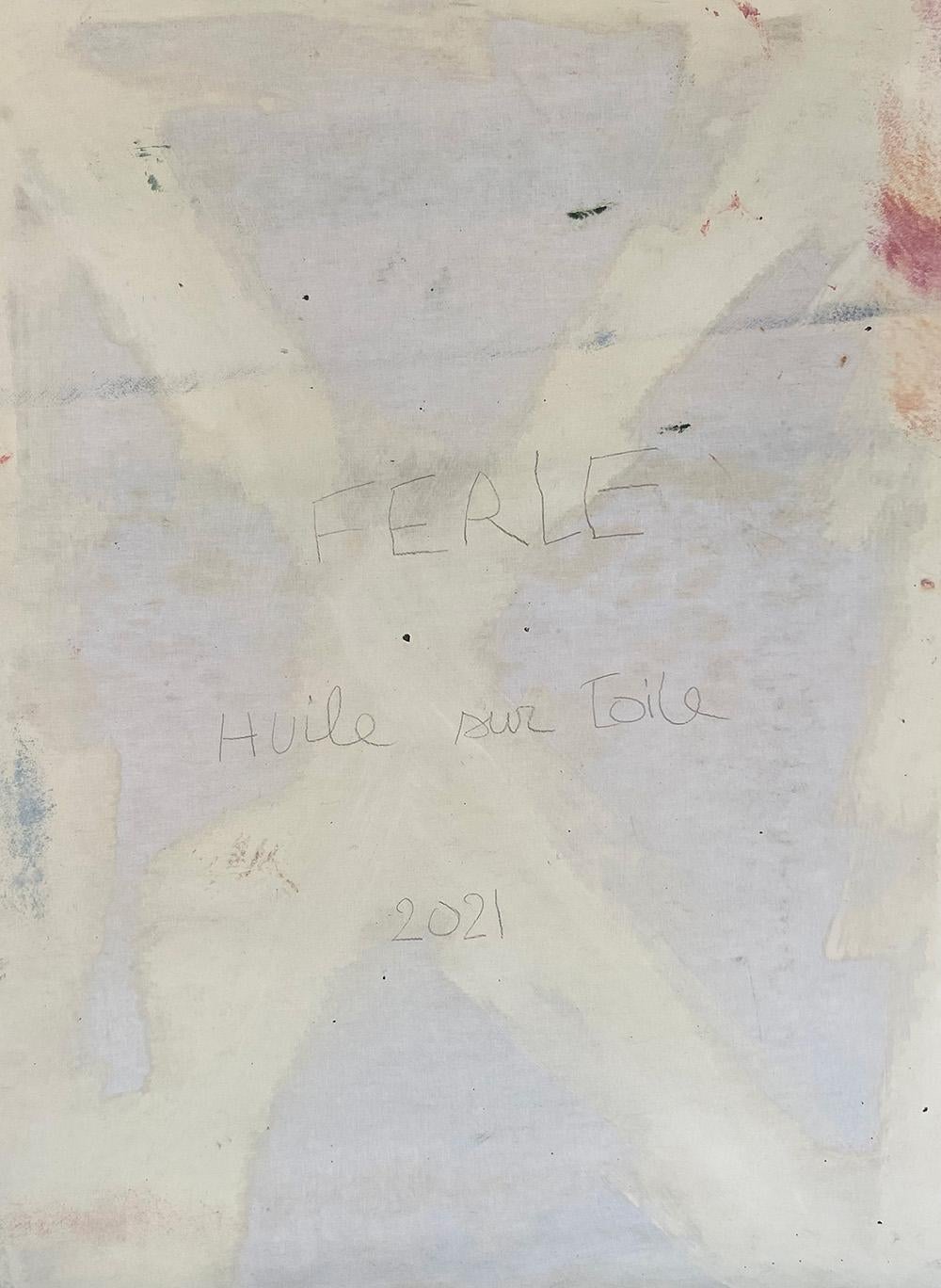 Untitled XX by Ferle - Abstract painting, lines, bright colours, orange, red For Sale 1