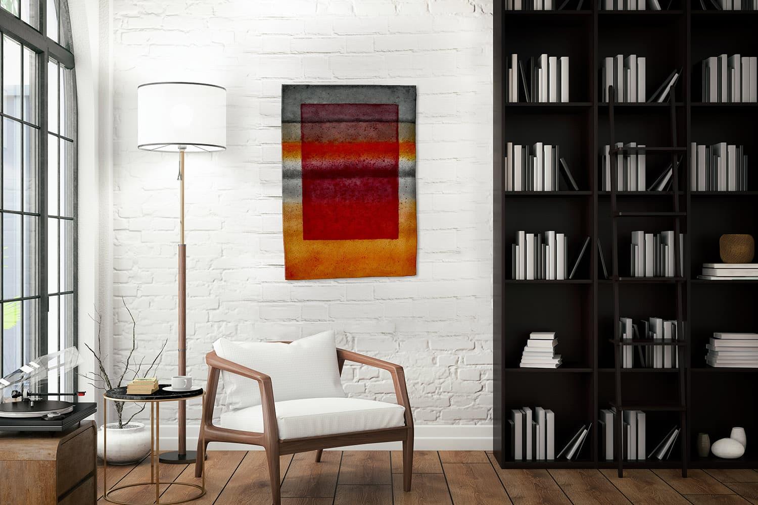 Ohne Titel XXI von Ferle - Abstraktes Gemälde, farbenfroh, leuchtend, orange, grau, rot – Painting von Elvire Ferle
