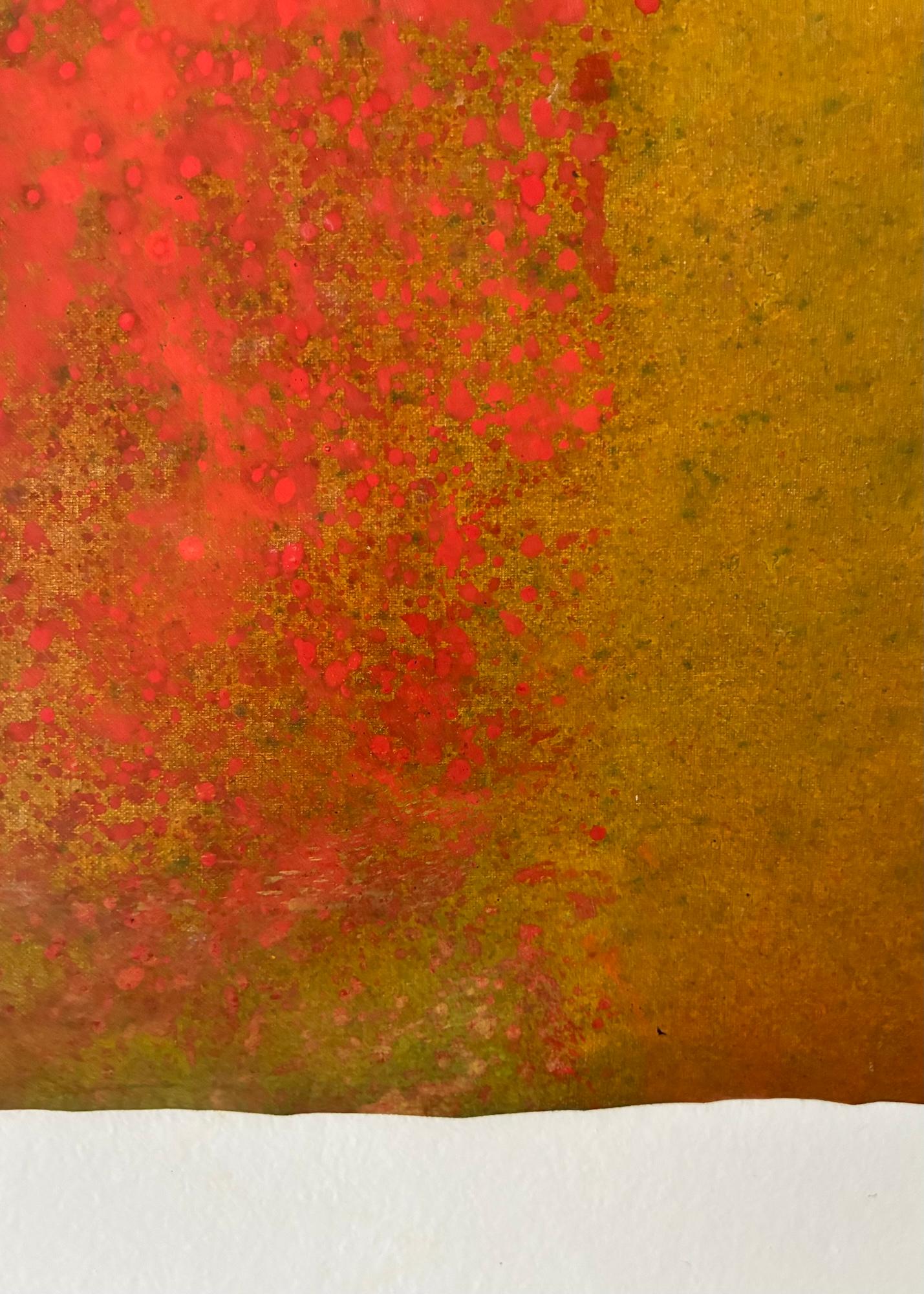 Untitled XXII von Ferle - Abstraktes Gemälde, Linien, rot-grüne Töne, spirituell im Angebot 1