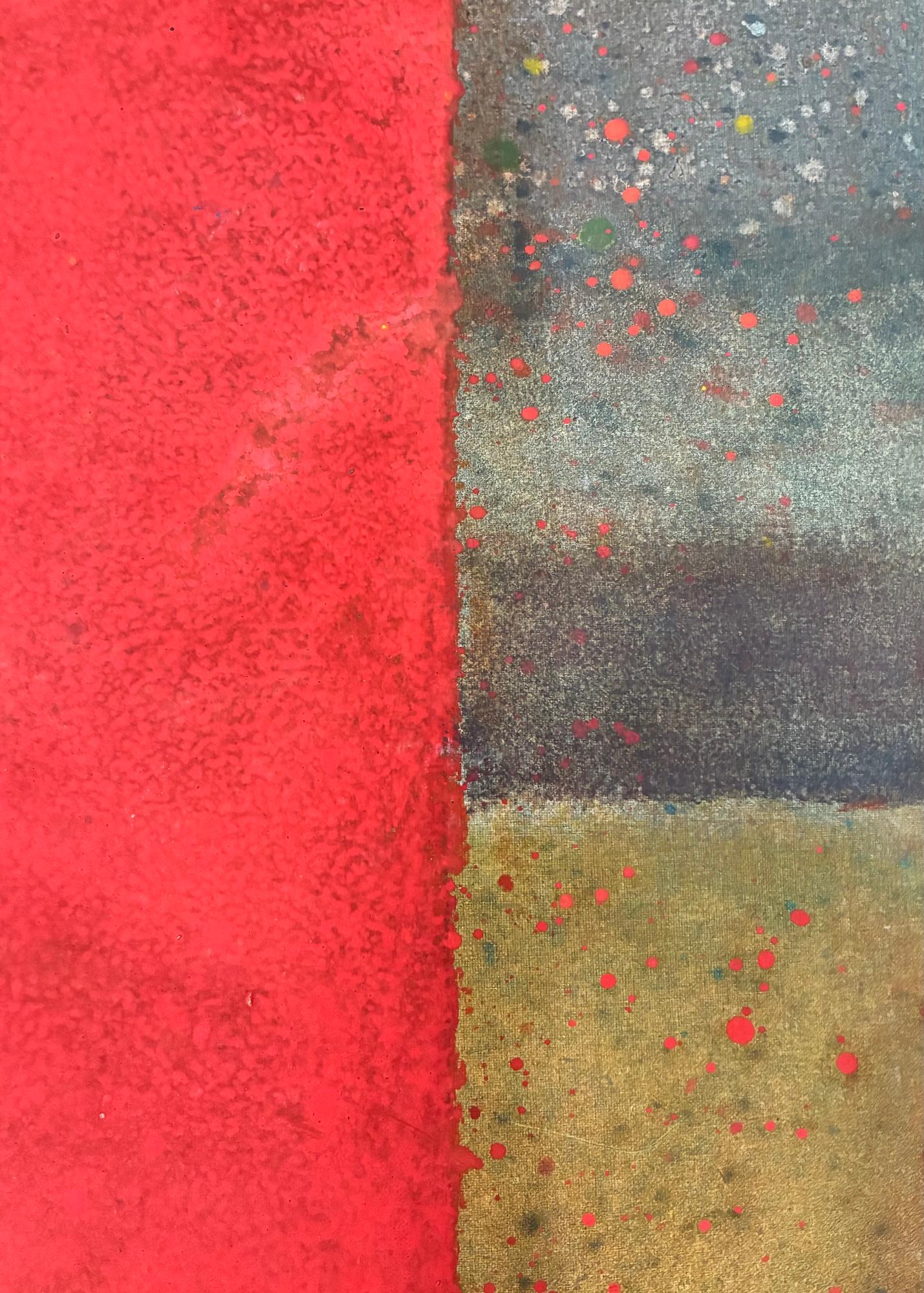 Untitled XXII von Ferle - Abstraktes Gemälde, Linien, rot-grüne Töne, spirituell im Angebot 3