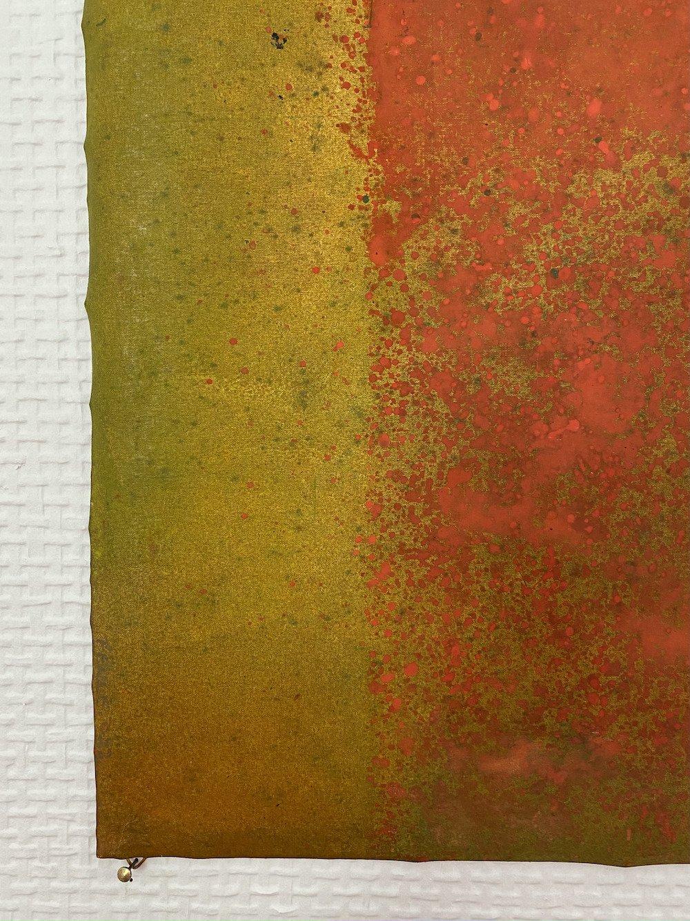 Untitled XXII von Ferle - Abstraktes Gemälde, Linien, rot-grüne Töne, spirituell im Angebot 1