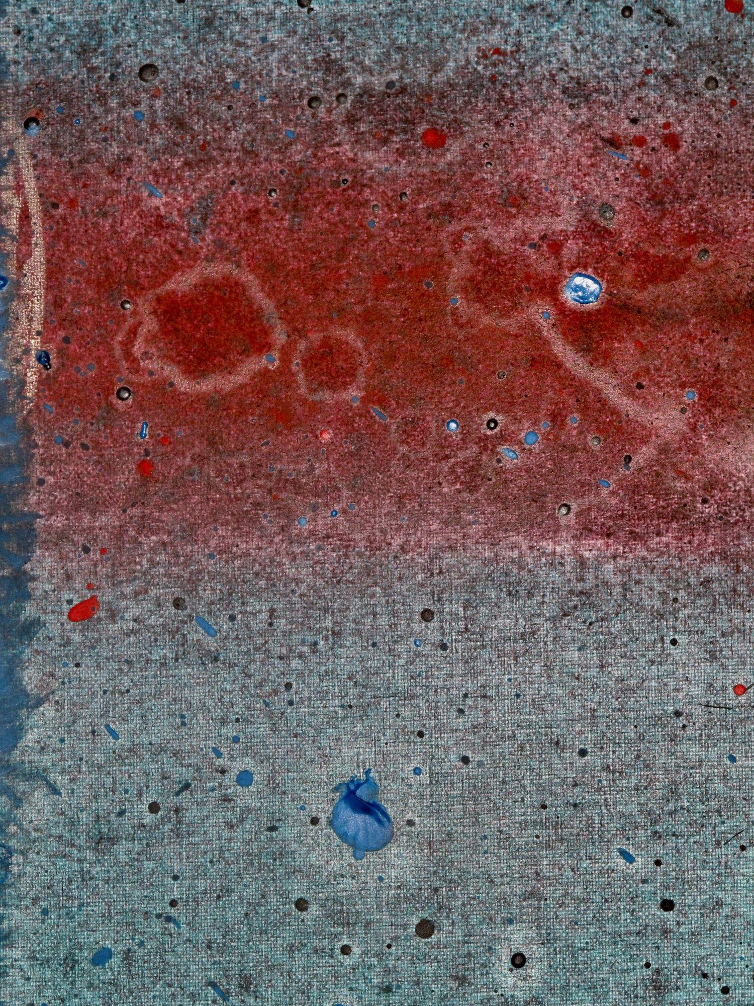 Untitled XXIII by Ferle - Abstract painting, lines, deep colours, red, blue - Black Abstract Painting by Elvire Ferle