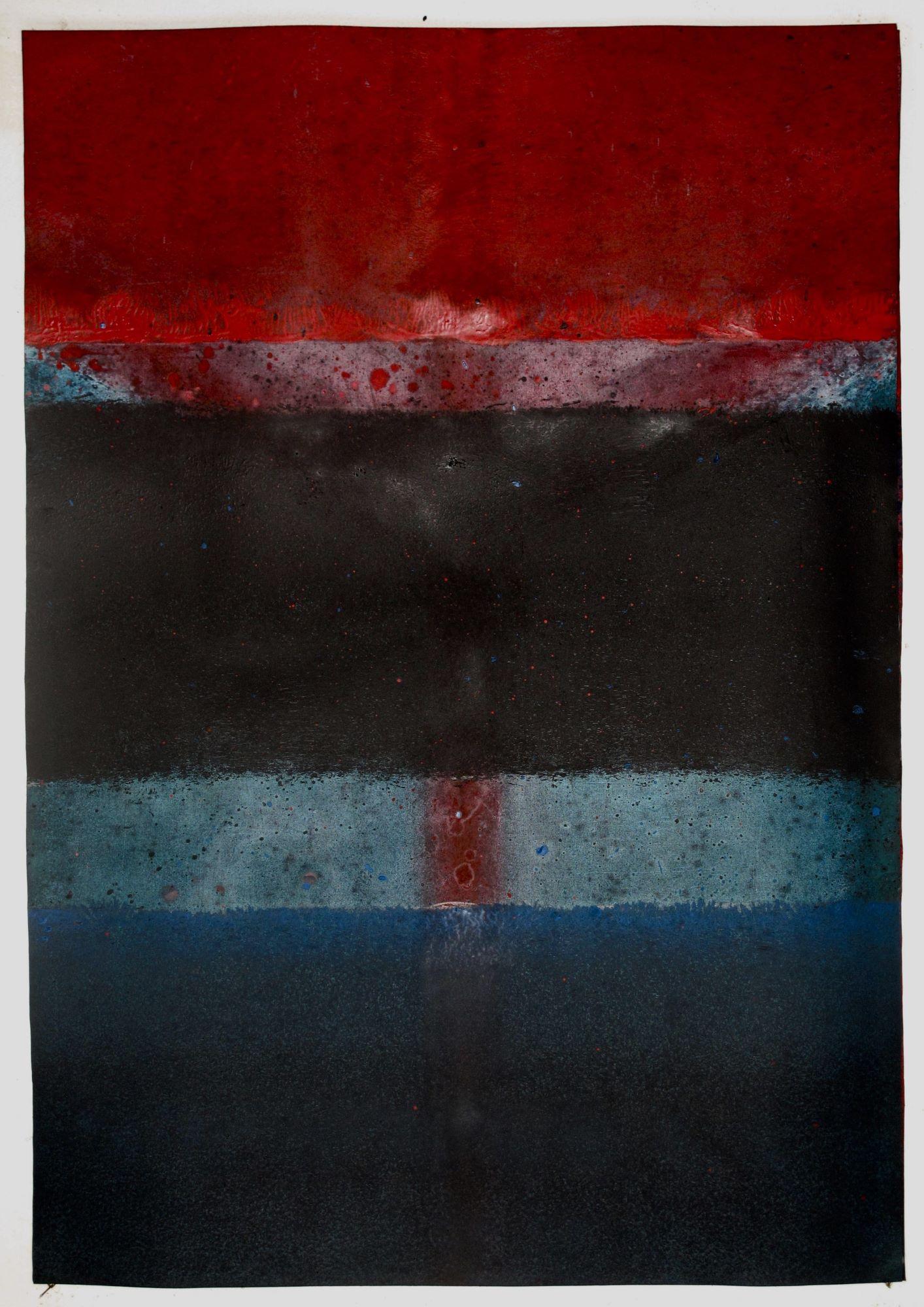 Elvire Ferle Abstract Painting – Ohne Titel XXIII von Ferle - Abstraktes Gemälde, Linien, tiefe Farben, Rot, Blau