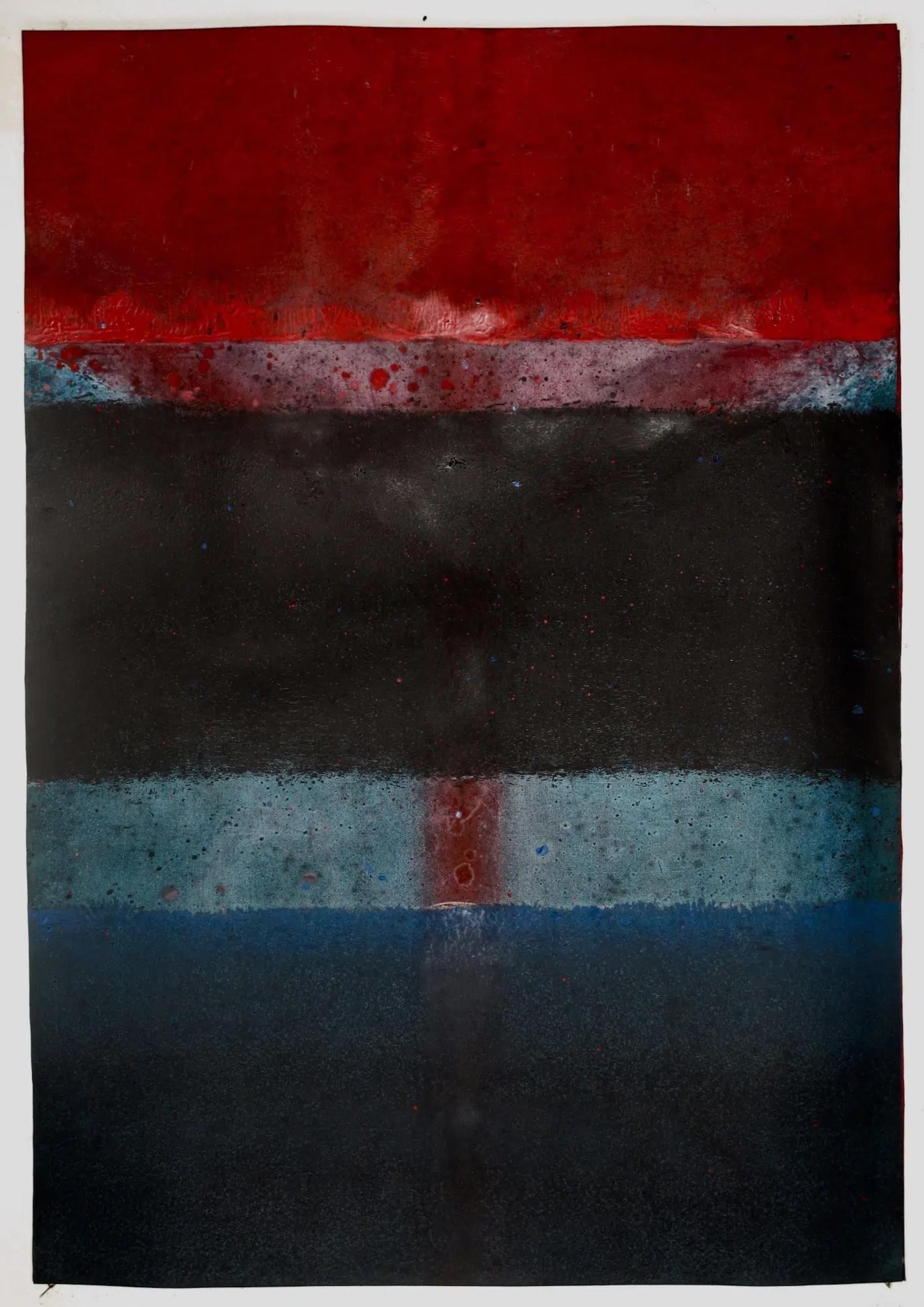 Untitled XXIII by Ferle - Abstract painting, lines, deep colours, red, blue