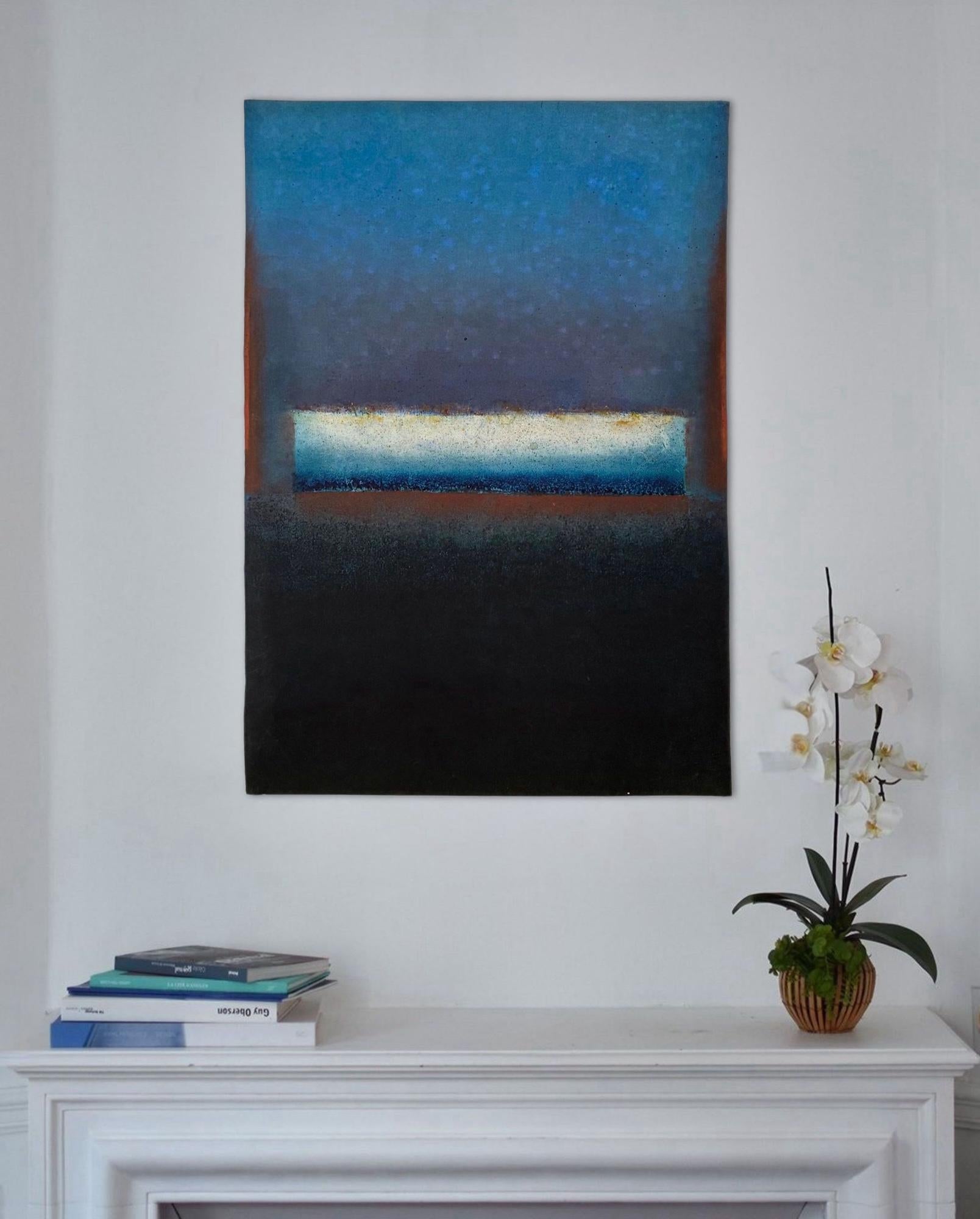 Untitled XXIV (Abstract, medium size) by Ferle - Abstract painting, lines, blue - Painting by Elvire Ferle