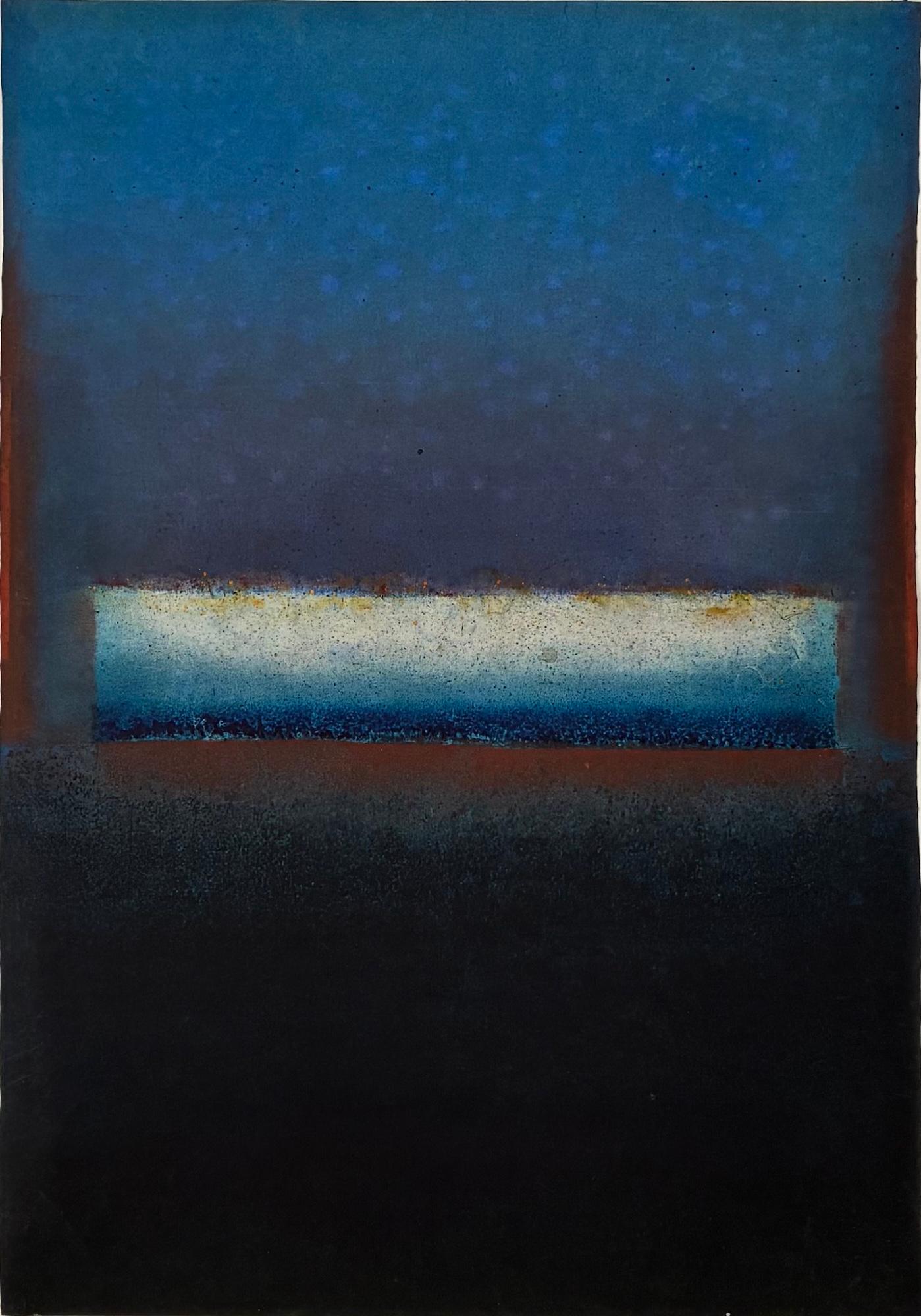Untitled XXIV (Abstract, medium size) by Ferle - Abstract painting, lines, blue