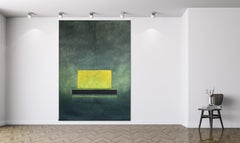 Untitled XXV by Ferle - Large abstract painting, green tones, spiritual, yellow