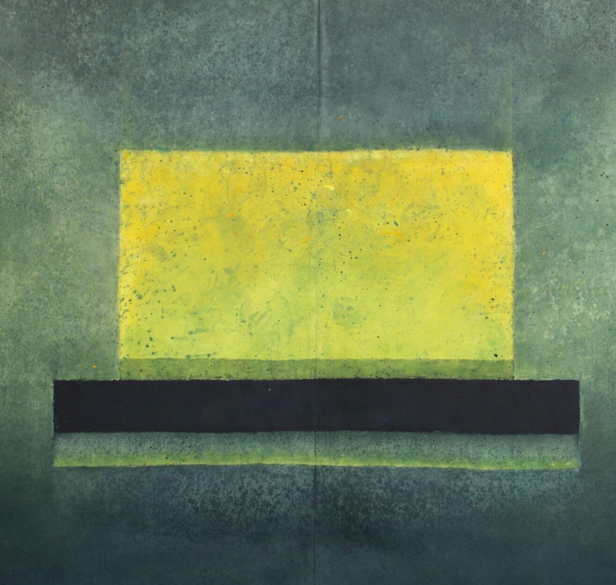 Untitled XXV by Ferle - Large abstract painting, green tones, spiritual, yellow - Abstract Painting by Elvire Ferle