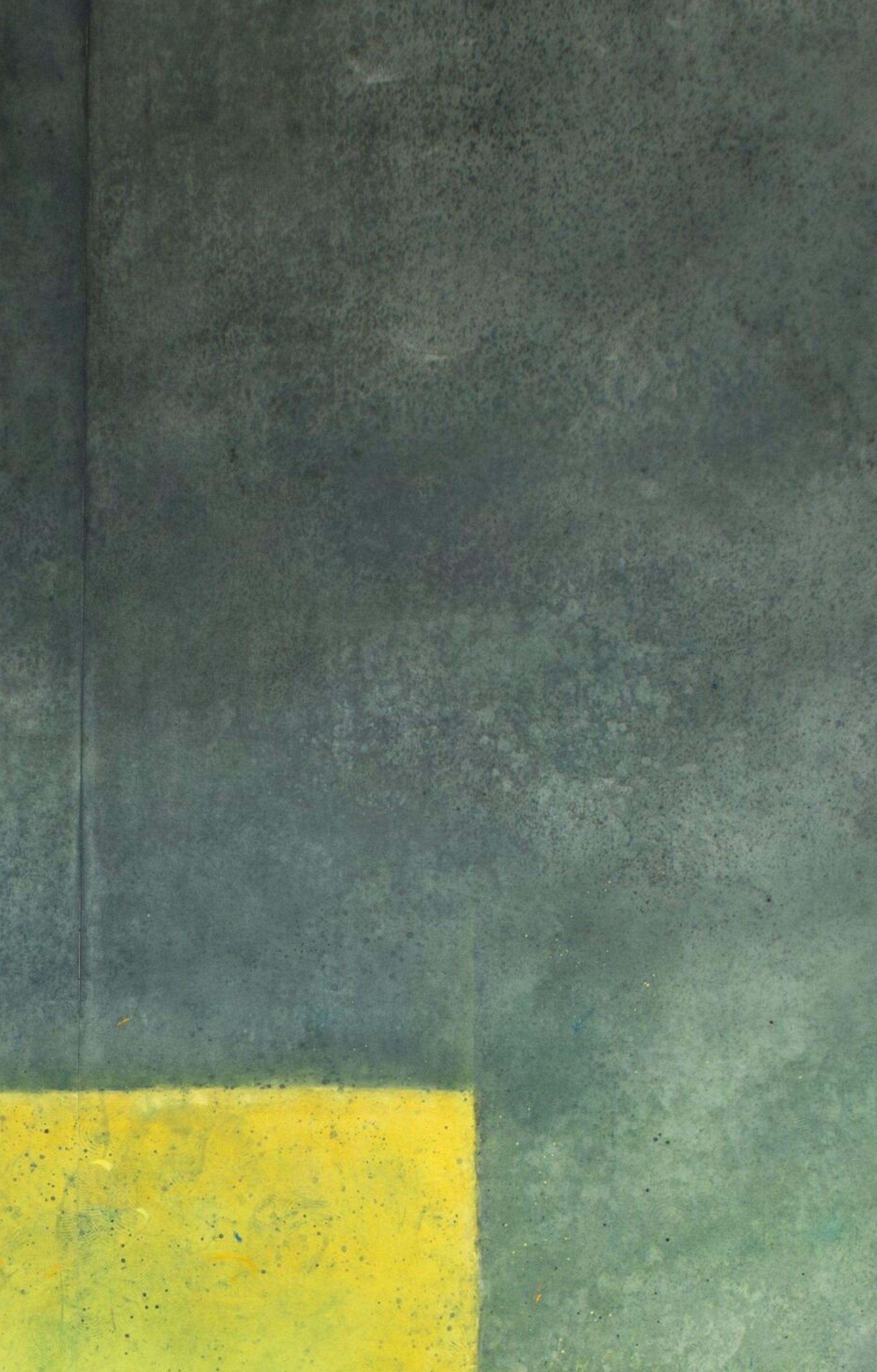 Untitled XXV by Ferle - Large abstract painting, green tones, spiritual, yellow - Black Abstract Painting by Elvire Ferle