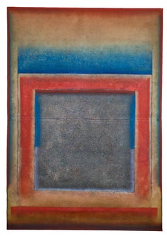 Sans titre XXXIII de Ferle - Grande peinture abstraite, rouge et bleue, colorée