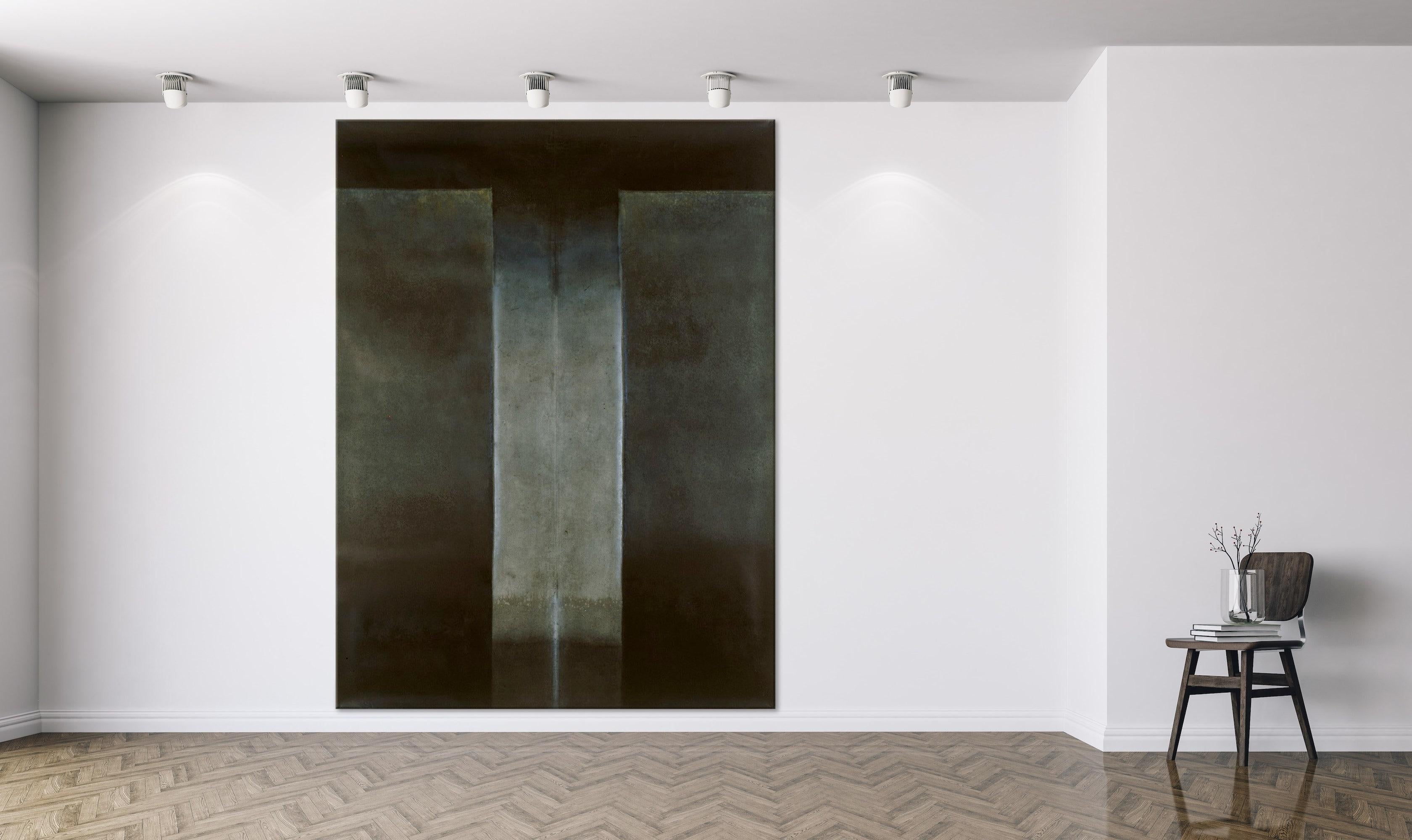 Untitled XXXIX by Ferle - Large abstract painting, grey and black, dark tones - Painting by Elvire Ferle