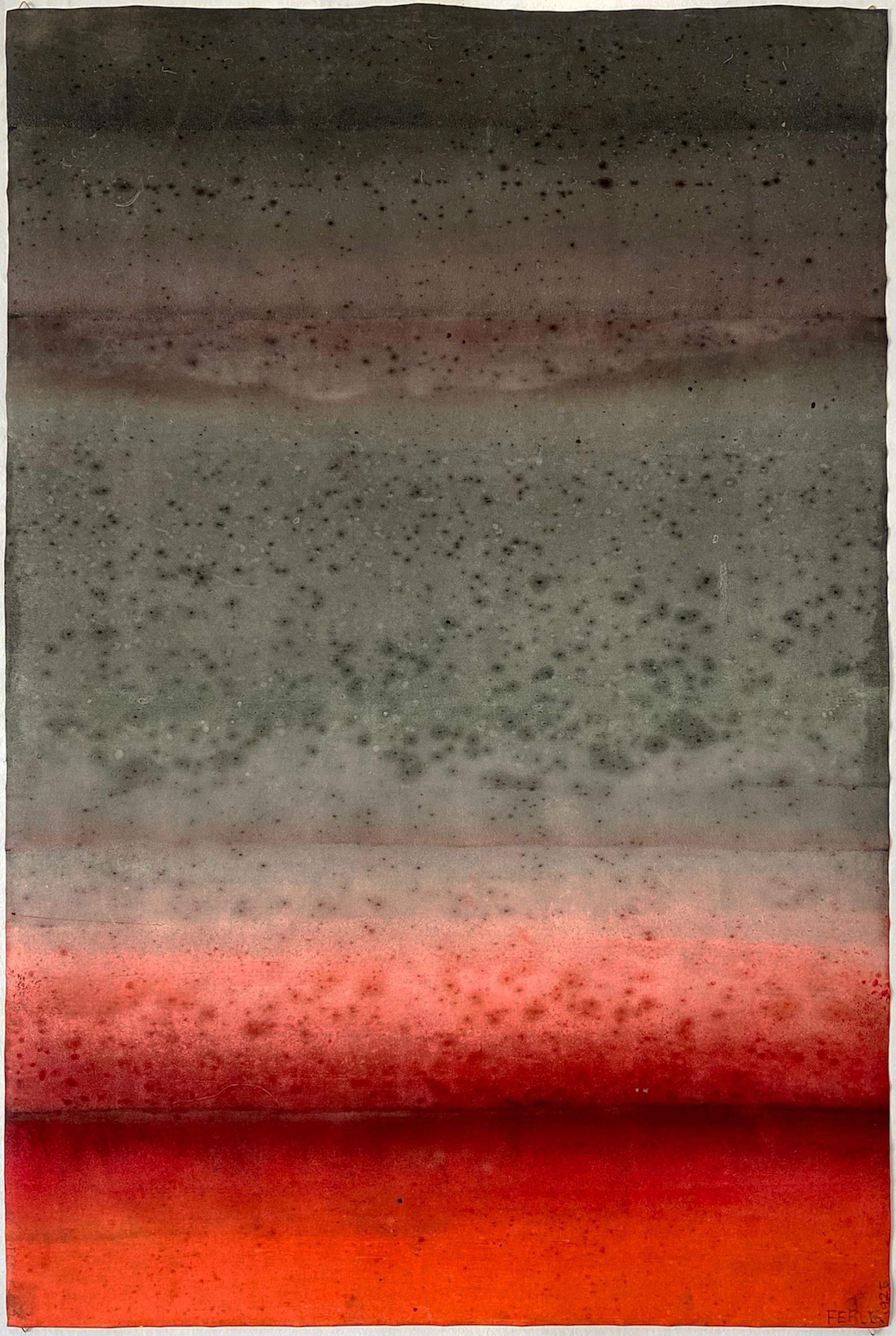 Elvire Ferle Abstract Painting - Untitled XXXV by Ferle - Color Field Painting, Abstract, Red and Grey
