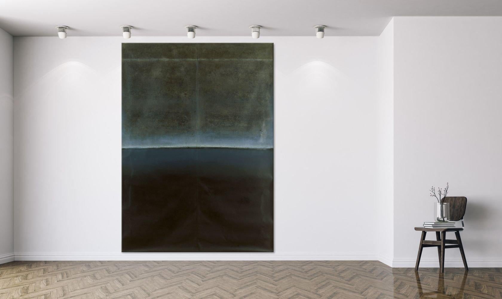 Untitled XXXVII by Ferle - Large abstract painting, black and grey, dark tones - Painting by Elvire Ferle