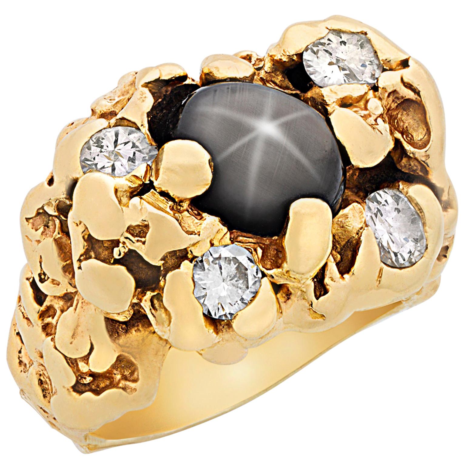 Elvis' Black Star Sapphire Gold Nugget Ring