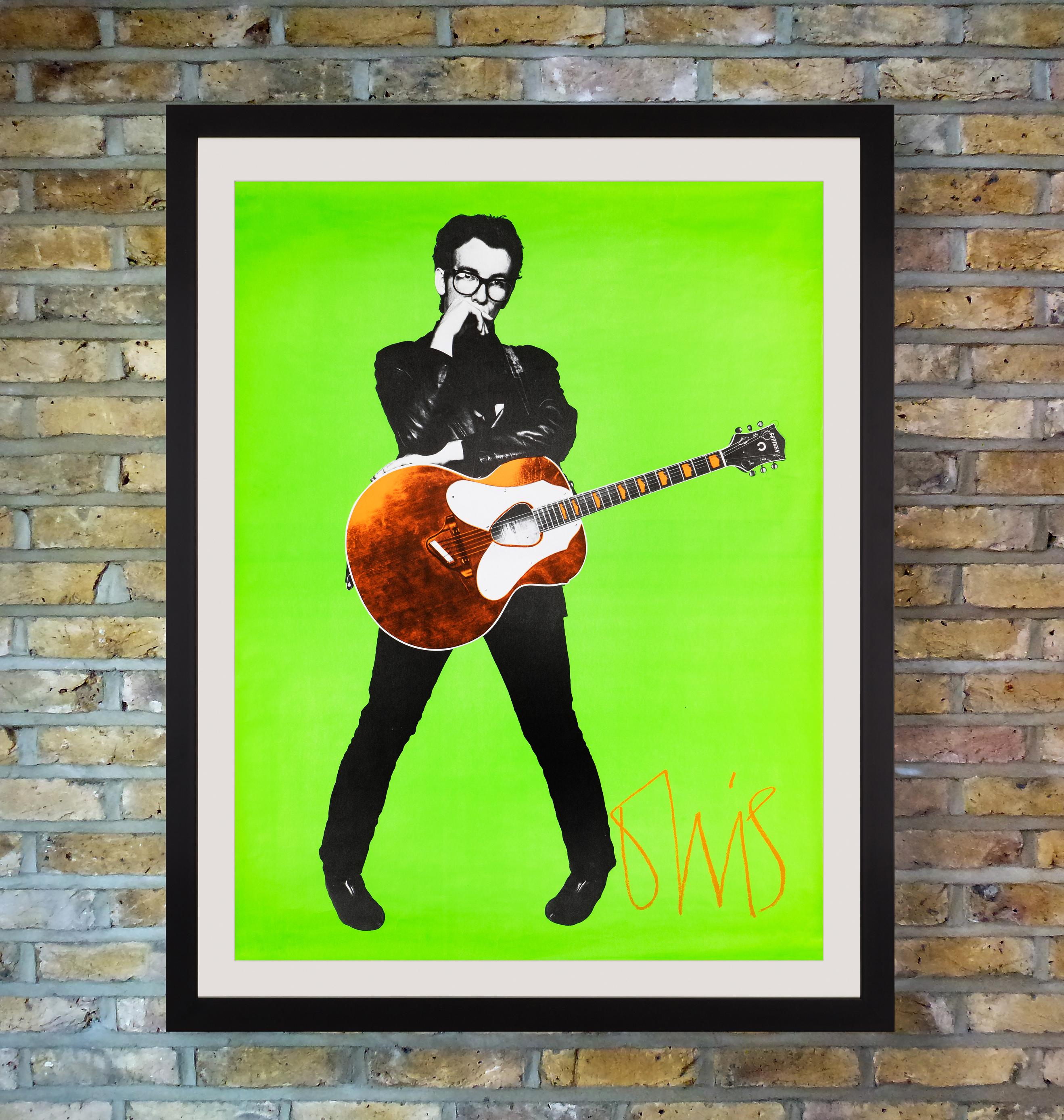 A spectacular day-glo promo poster for 1970's British new wave singer-songwriter Elvis Costello by innovative Stiff Records design director Barney Bubbles, incorporating a photograph by Chalkie Davies. Hailed as the 