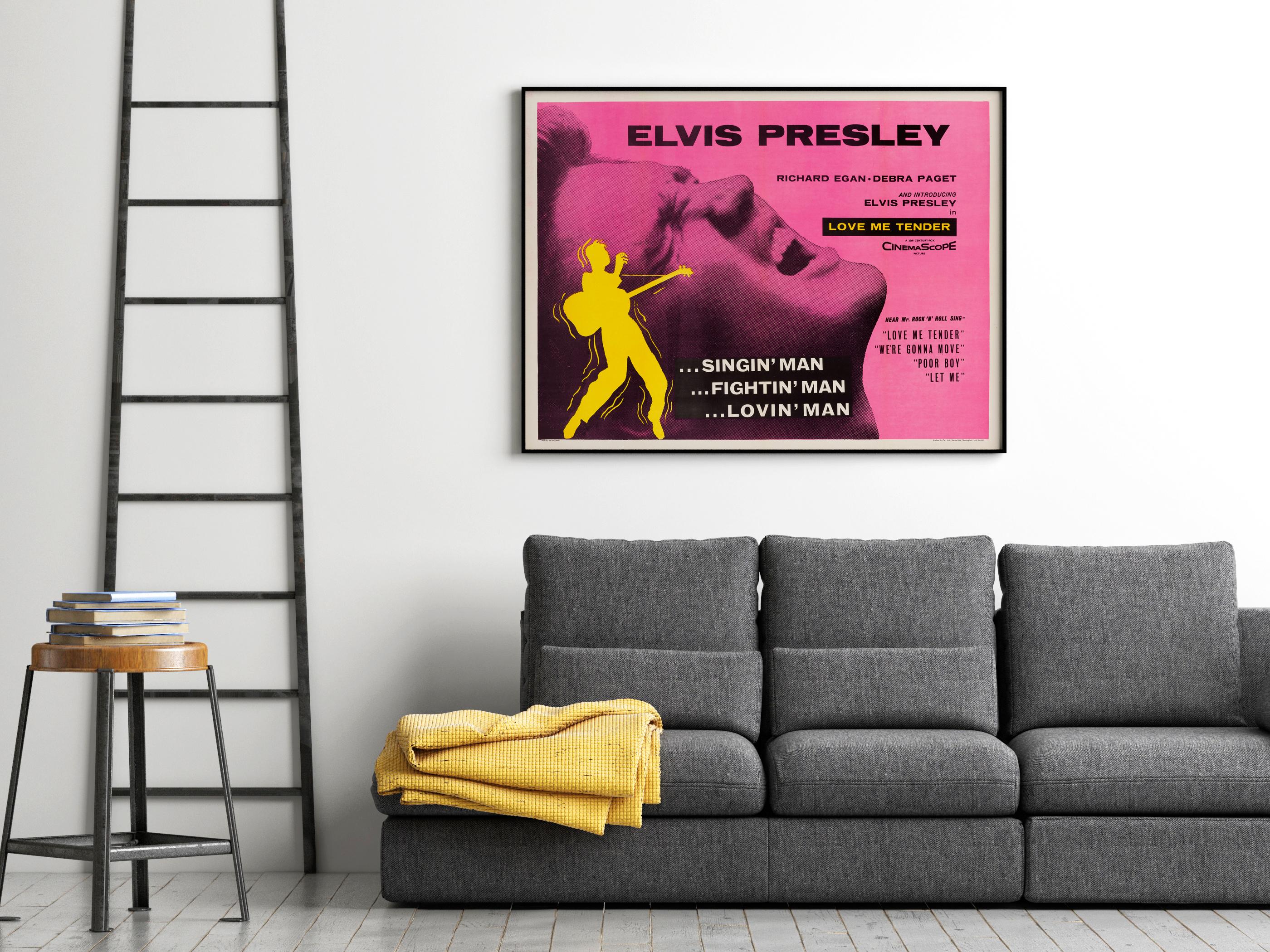Elvis Presley 'Love Me Tender' Original Vintage Britisches Quad-Filmplakat, 1956 (Moderne der Mitte des Jahrhunderts) im Angebot