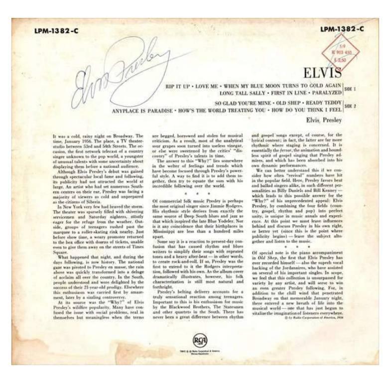 - A highly rare original copy of Elvis Presley's second studio album, 