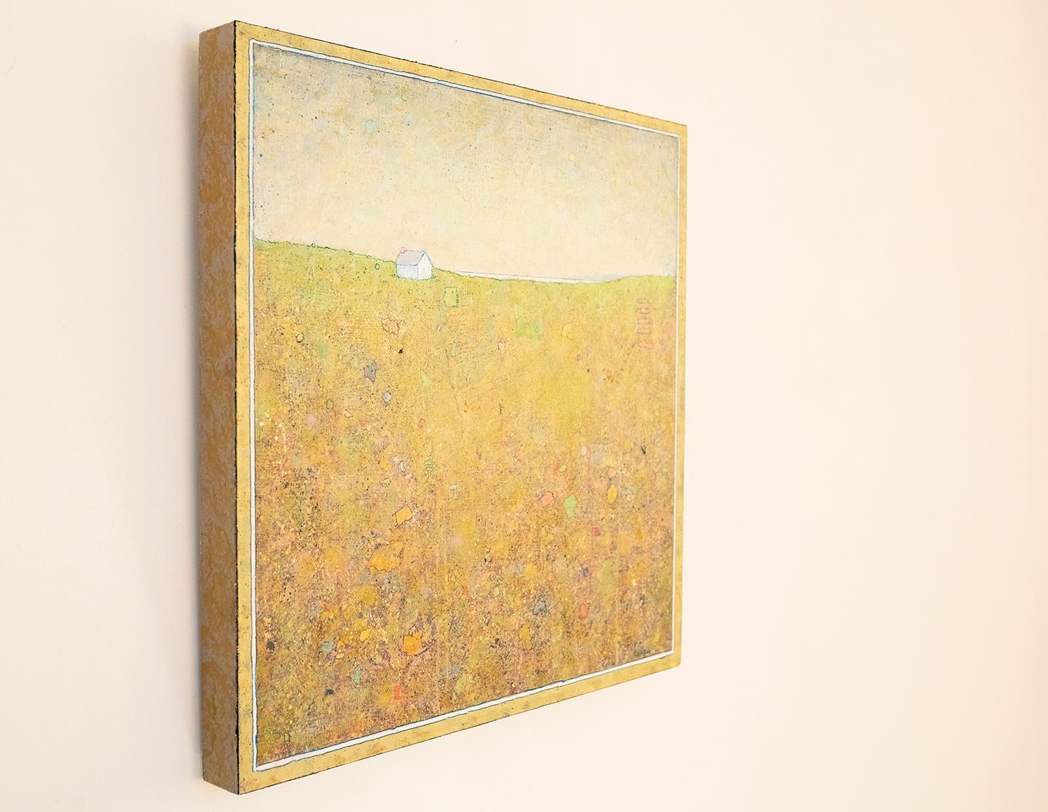 'Cottage', Minimalist Abstract Contemporary Landscape Acrylic Painting - Beige Landscape Painting by Elwood Howell