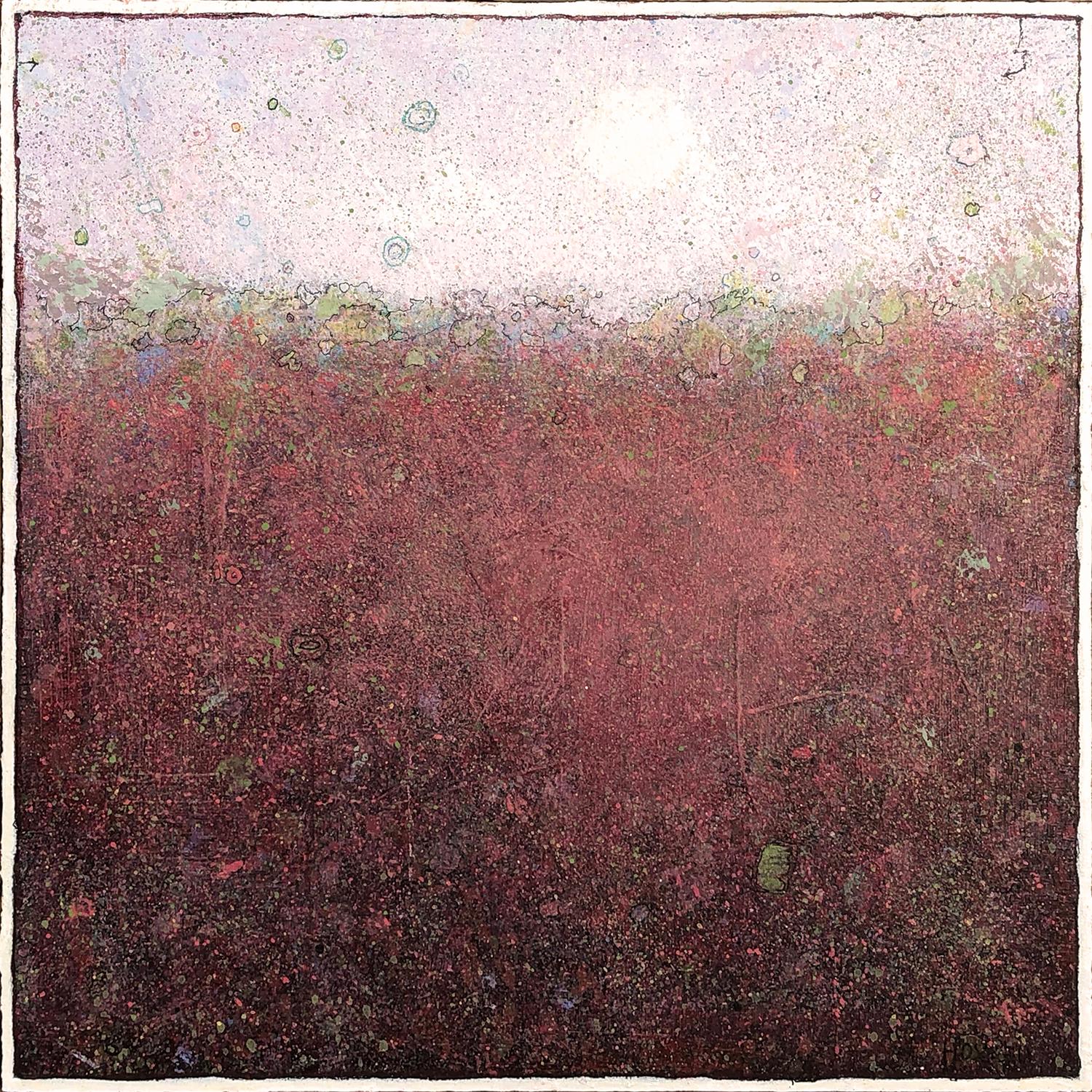 Elwood Howell Landscape Painting - 'Life' transitional acrylic pink and brick red landscape small painting