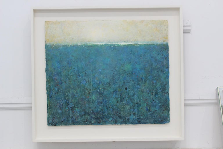 'Overture' transitional acrylic dusty blue landscape/seascape small painting - Contemporary Painting by Elwood Howell