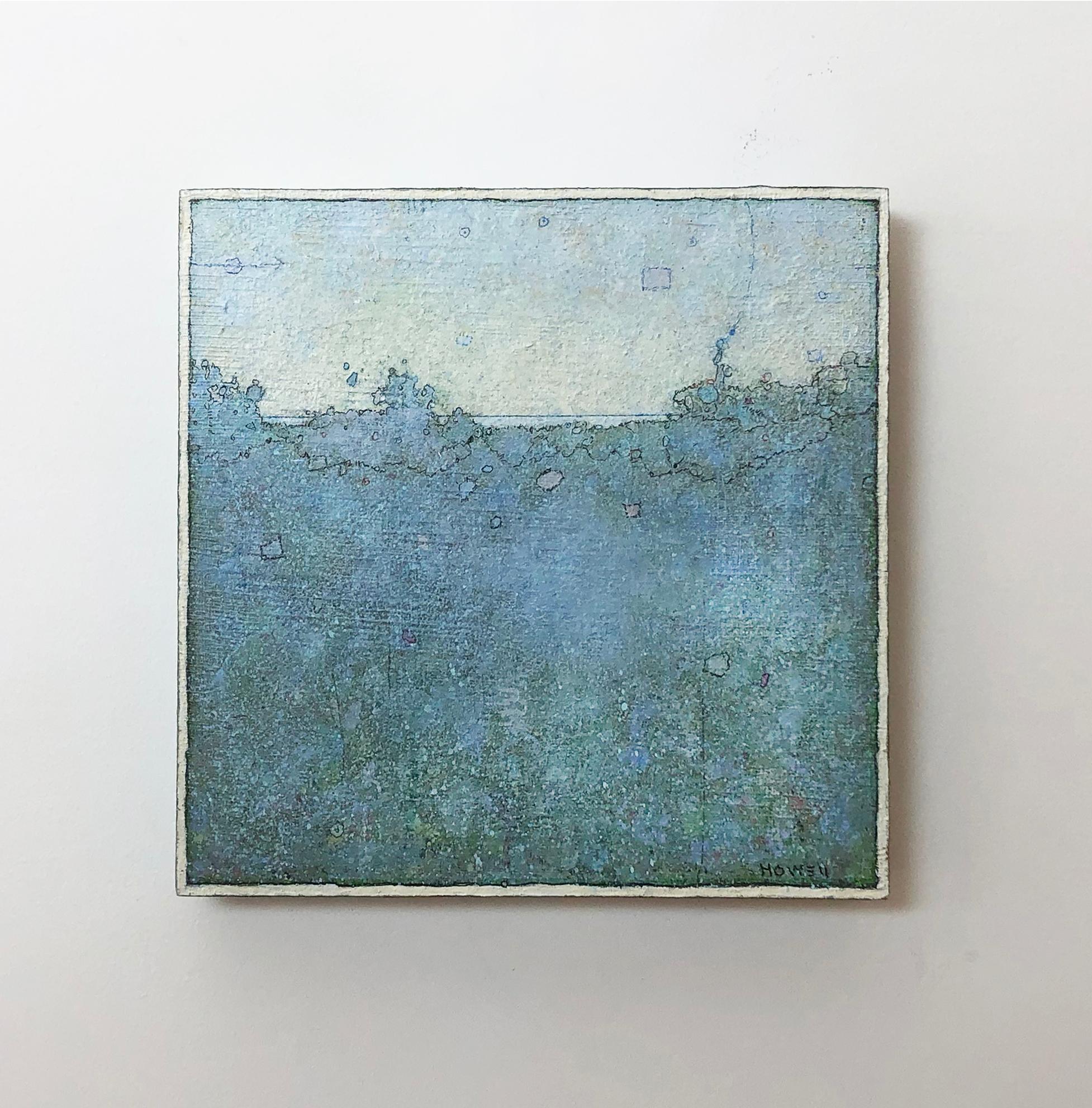 'Sky Patch' transitional acrylic dusty blue landscape/seascape small painting - Painting by Elwood Howell