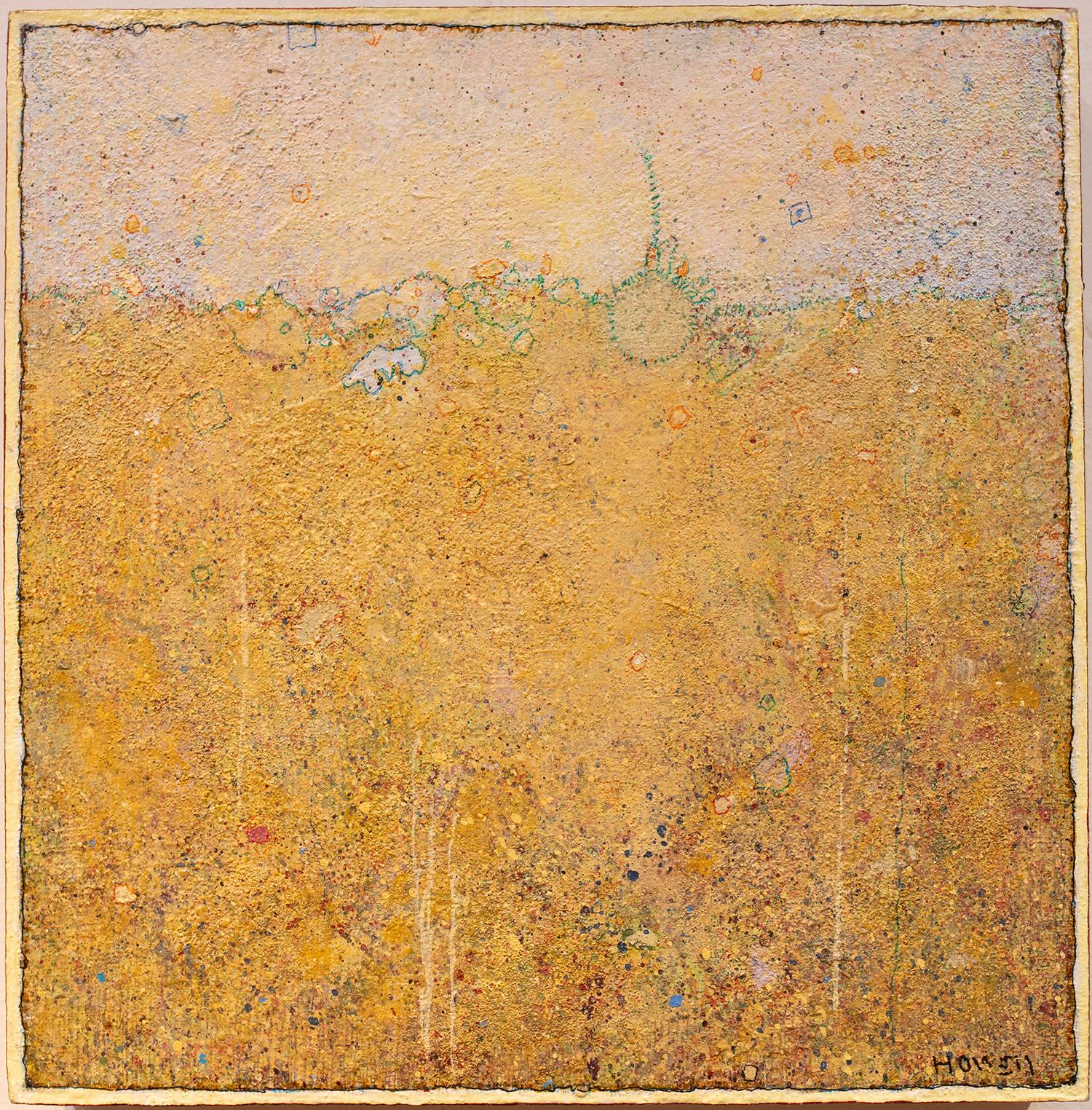 Elwood Howell Landscape Painting - 'Sprout' transitional acrylic soft yellow earth landscape, small painting