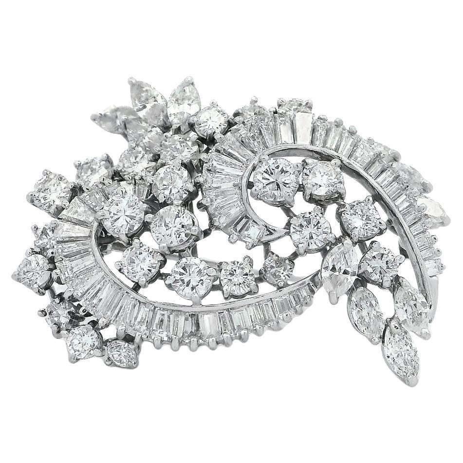 Elwood Van Clief Diamond Platinum Brooch Pin For Sale