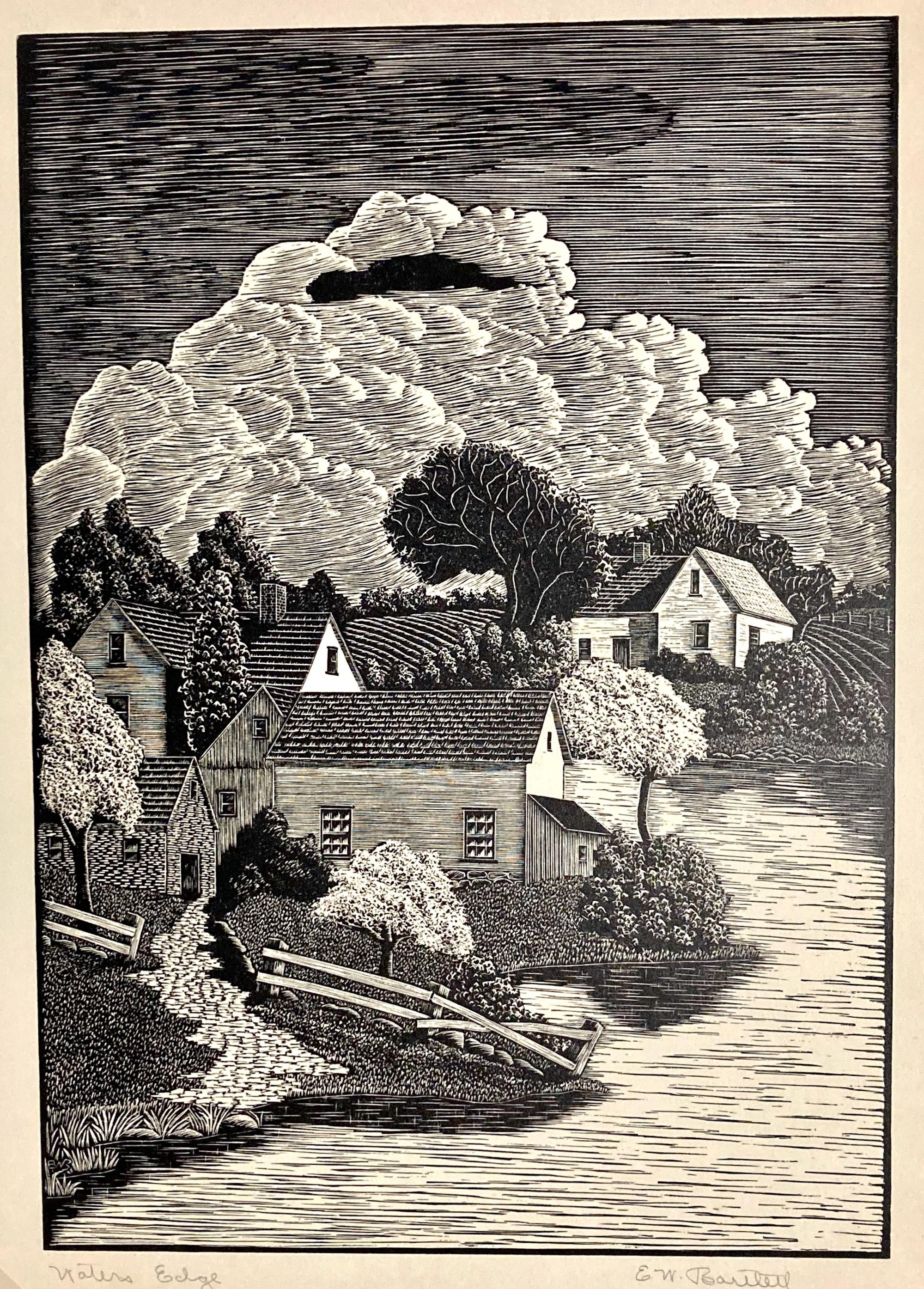 Elwood W. Bartlett, Water's Edge (Wisconsin), about 1945, mid-century wood eng.