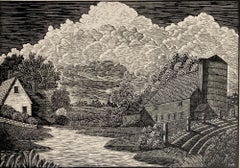 Elwood W. Bartlett, Wisconsin Farm, about 1945, mid-century wood engraving