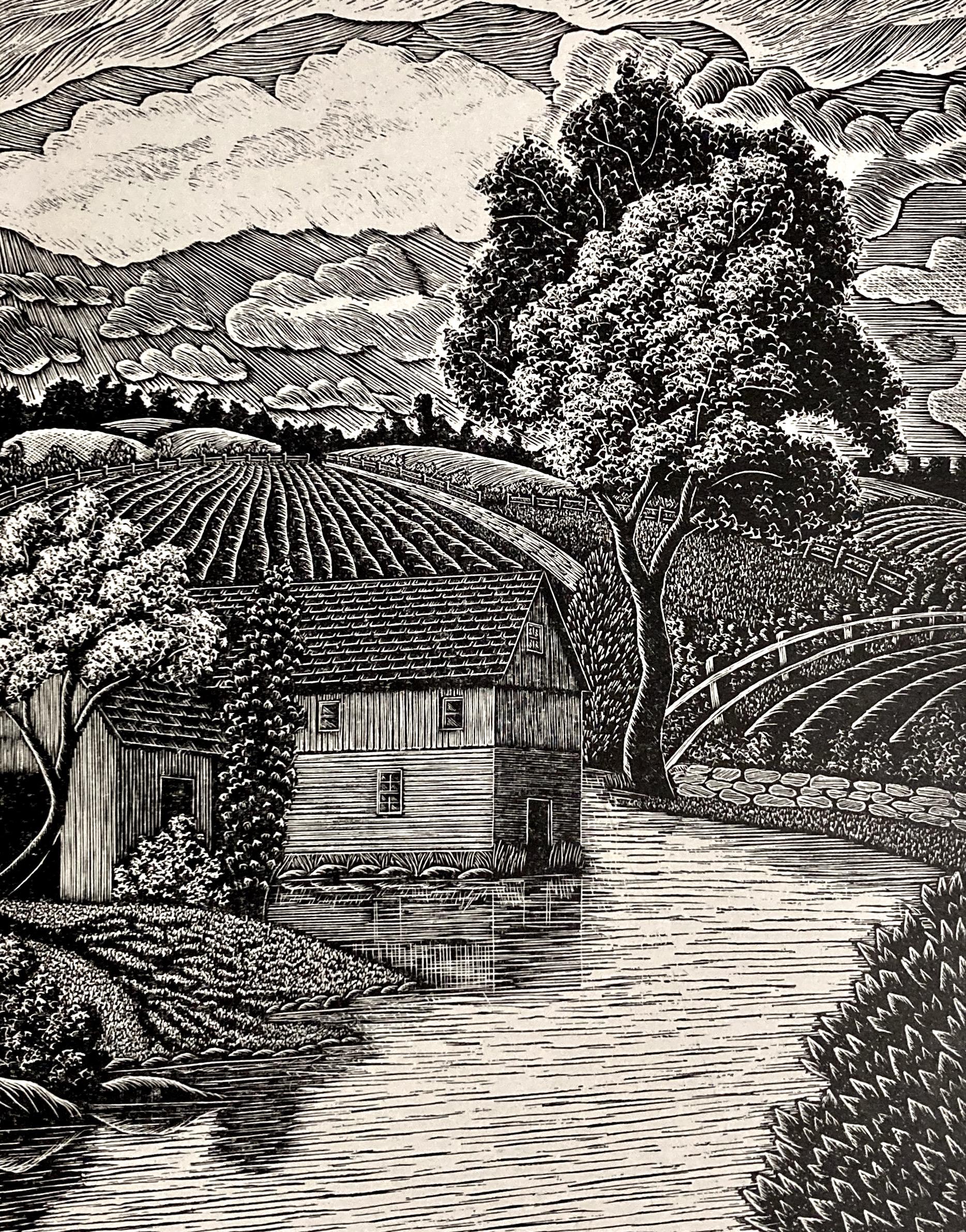 Elwod W. Bartlett, Turtle Creek (Wisconsin), um 1945, Mitte des Jahrhunderts, Holz-Eng. – Print von Elwood Warren Bartlett