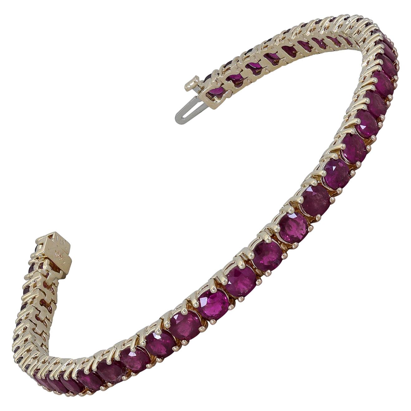 Ely Adams, 16.00 Carat Round Ruby Tennis Bracelet in Yellow Gold