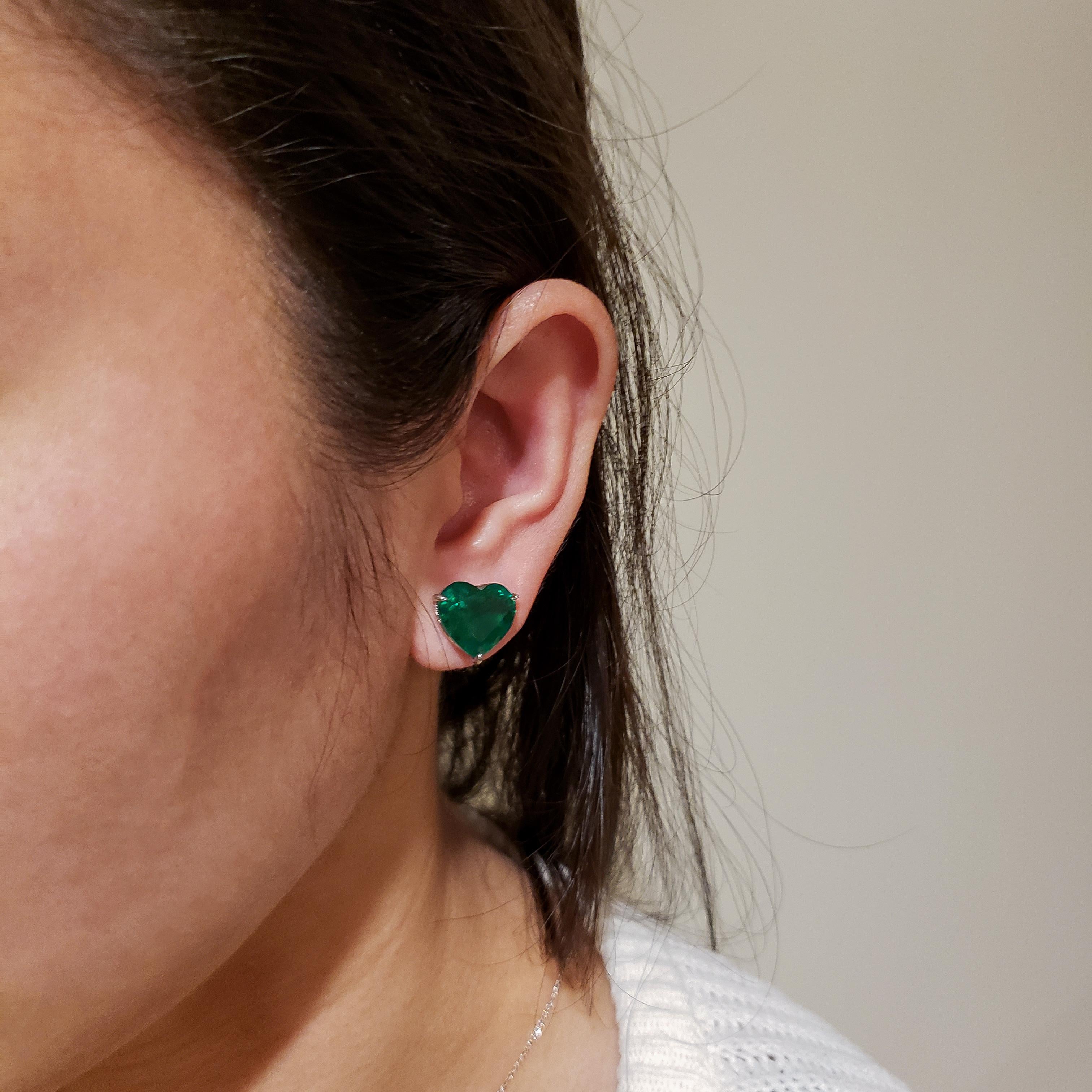 Contemporary Ely Adams, Heart Shape Emerald Stud Earrings For Sale