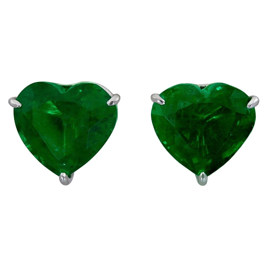 Ely Adams, Heart Shape Emerald Stud Earrings For Sale