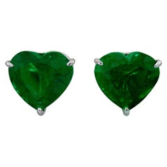 Ely Adams, Heart Shape Emerald Stud Earrings