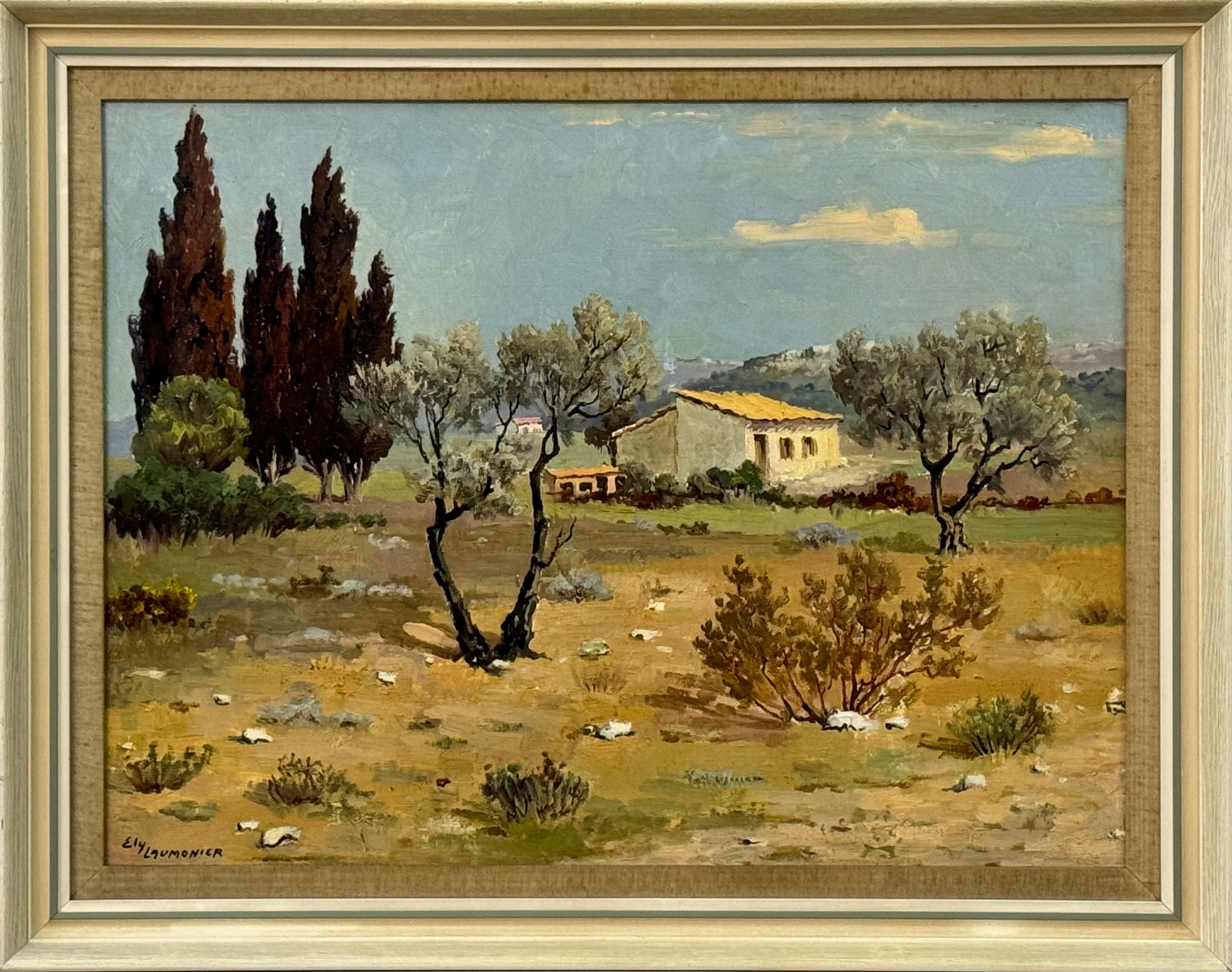 Pequeña granja en el sur de Francia por el artista francés Ely Laumonier (1895-1960)