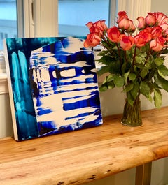 Más de lo que imaginaba: atrevida pintura abstracta con líneas azules, verdes, negras y blancas