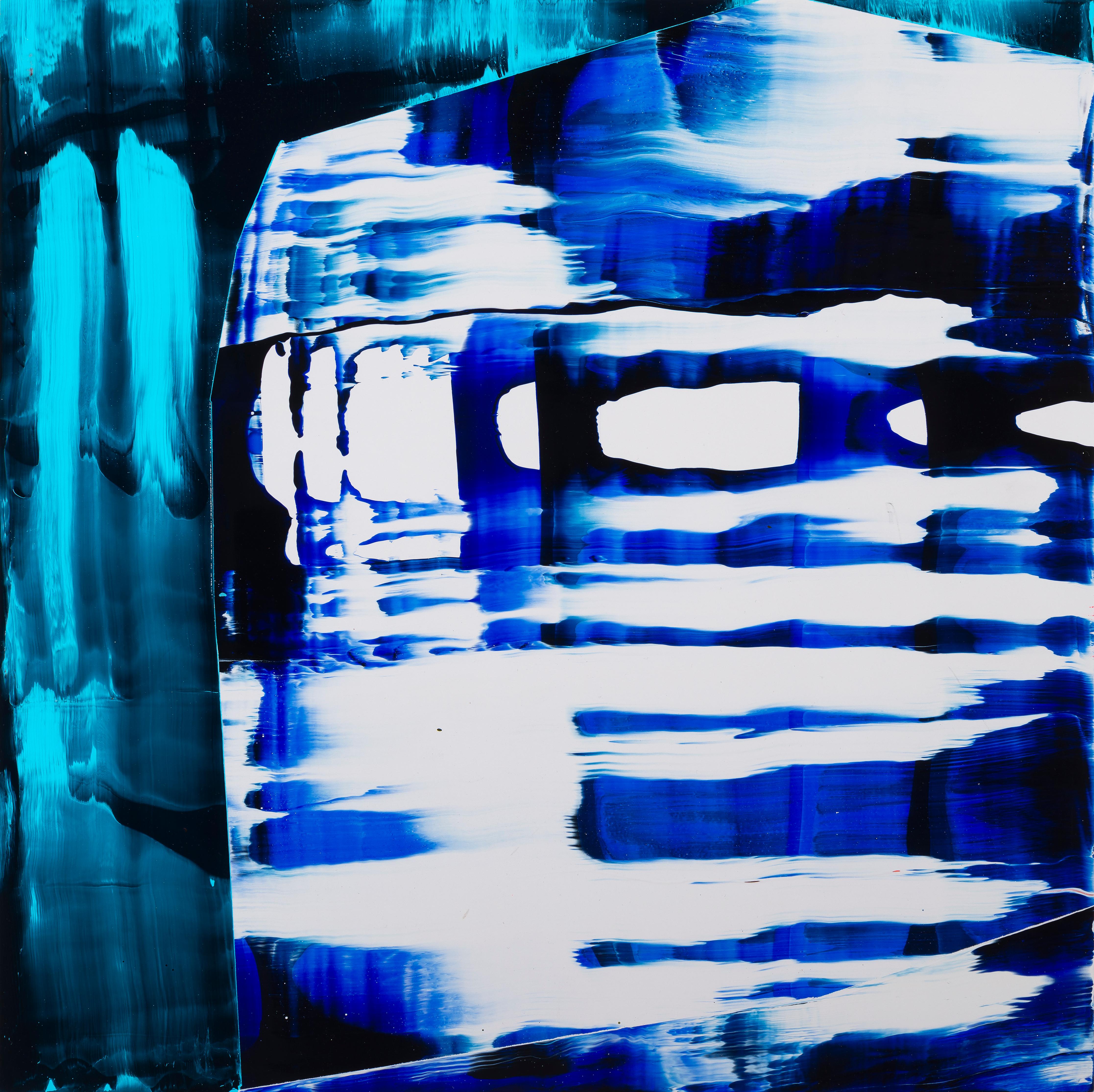 Elyce Abrams Abstract Painting - More Than I Imagined: bold abstract painting w/ blue, green, black & white lines