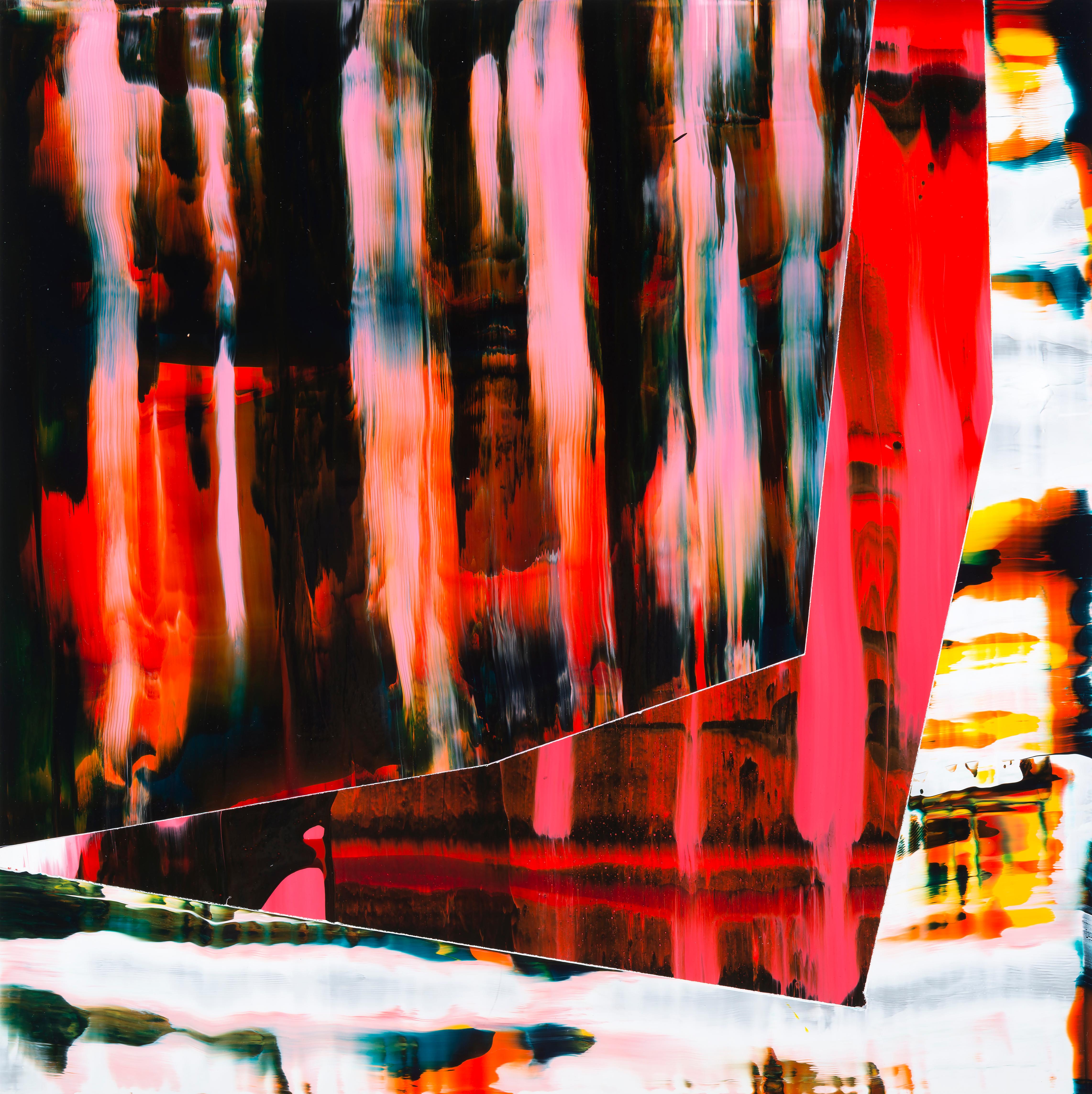 Elyce Abrams Abstract Painting - Under: abstract gestural expressionist painting w/ reds, pinks, white & darks