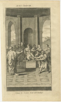 Elymas the Sorcerer Struck Blind, Antique Engraving c.1735
