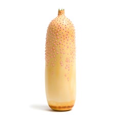 Dubos Vase in Mustard- an ecclectic, colorful tall sculpture by Elyse Graham
