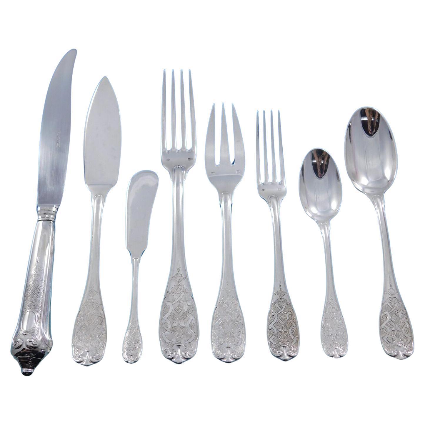 Elysee by Puiforcat French Sterling Silver Flatware Set 12 Dinner Service 96 pcs For Sale