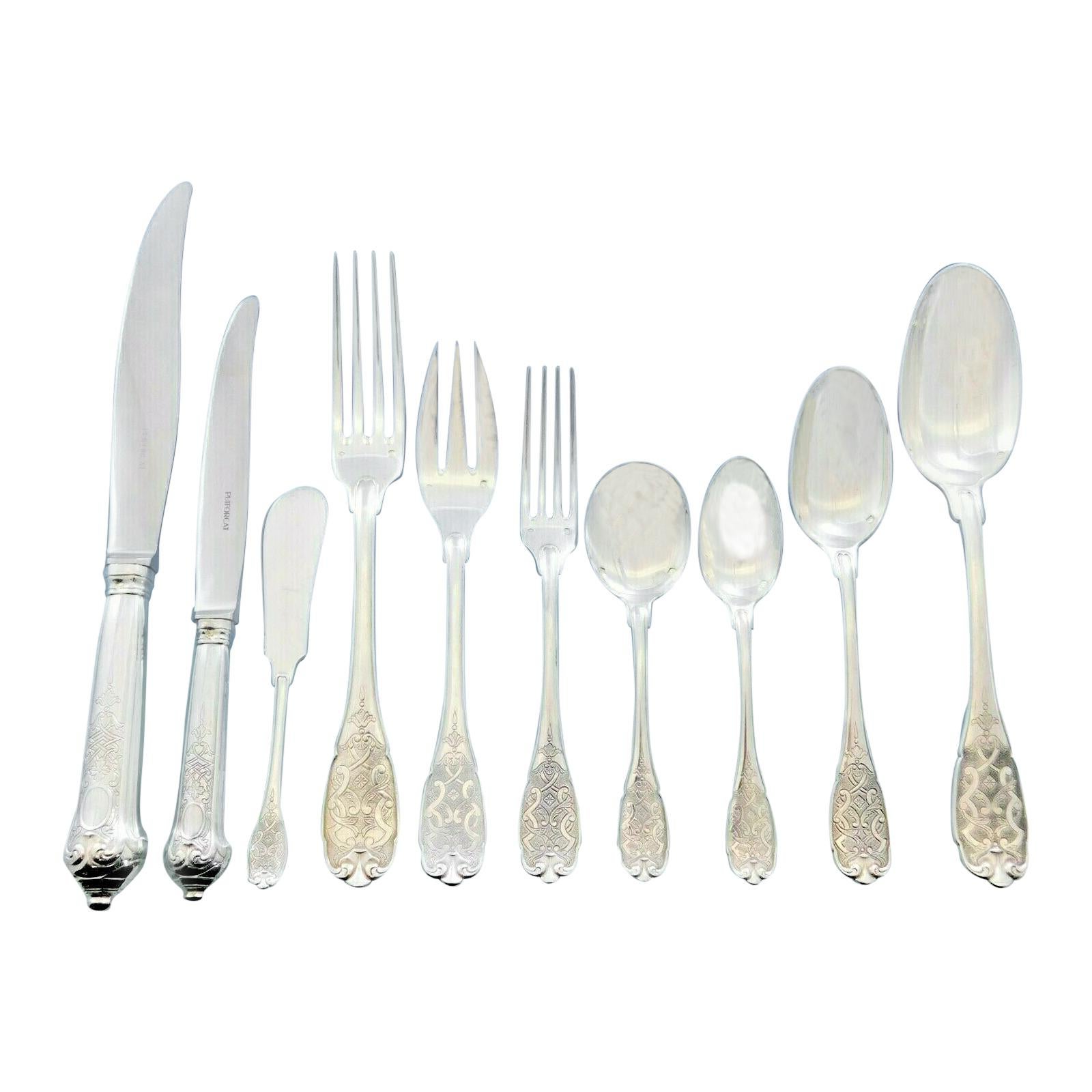 Elysee by Puiforcat French Sterling Silver Flatware Set Dinner Service 136 Piece