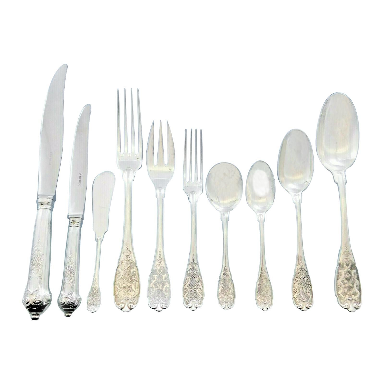 Elysee by Puiforcat French Sterling Silver Flatware Set Dinner Service 136 Piece For Sale at 1stDibs