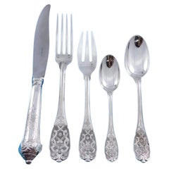 Antique Elysee by Puiforcat French Sterling Silver Flatware Set Dinner Service 60 pcs