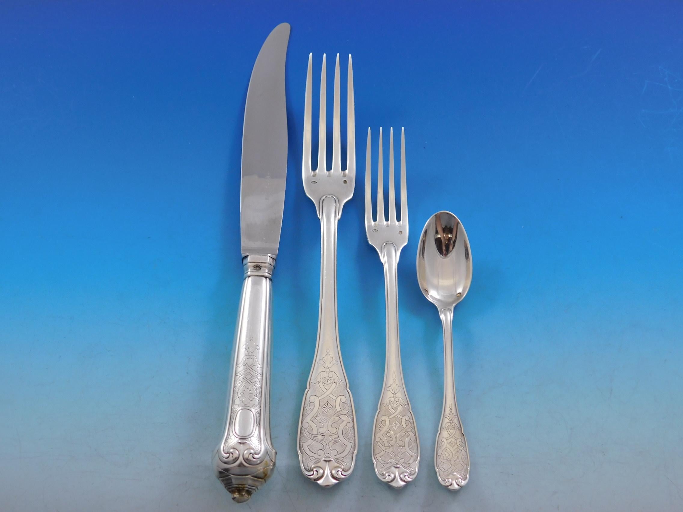 Elysee by Puiforcat French Sterling Silver Silverware Set Dinner Service 95 Pcs In Excellent Condition In Big Bend, WI