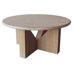 "Elysées" Travertine and Cerused French Oak Cocktail Table by Christiane Lemieux