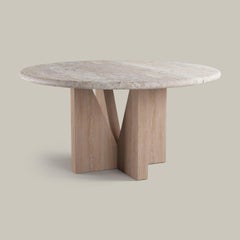 "Elysées" Travertine and Cerused French Oak Dining Table by Christiane Lemieux